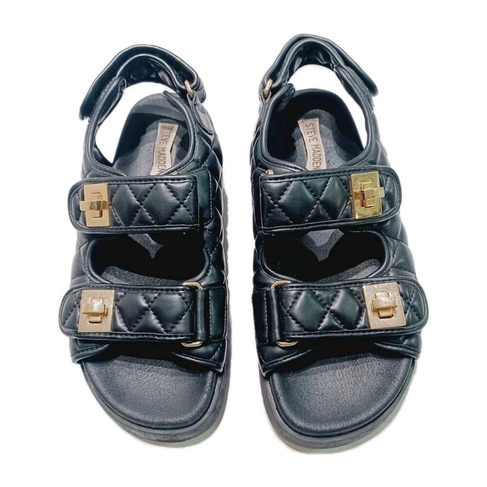 Steve Madden Black  Quilted Margia Chunky Sandals Women's Size 8